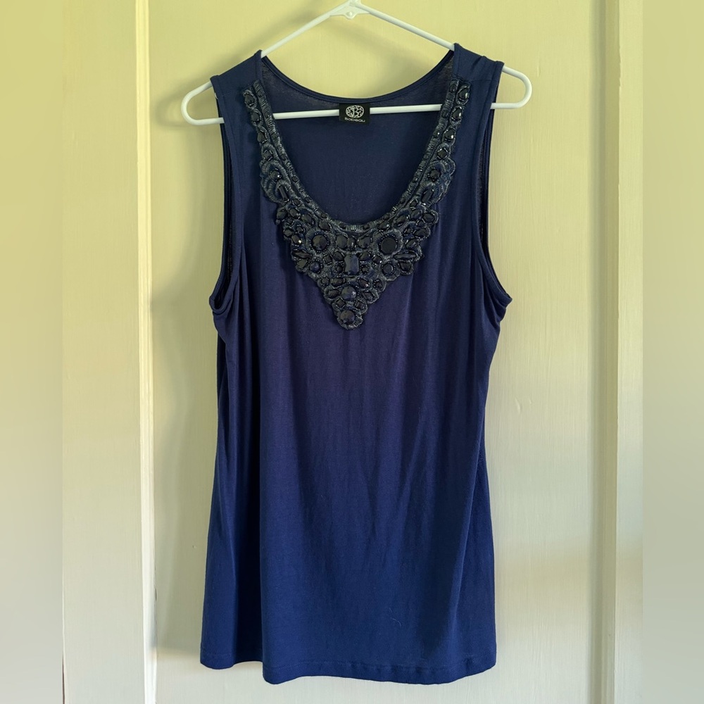 Bobeau Navy Jeweled Top, Size XL